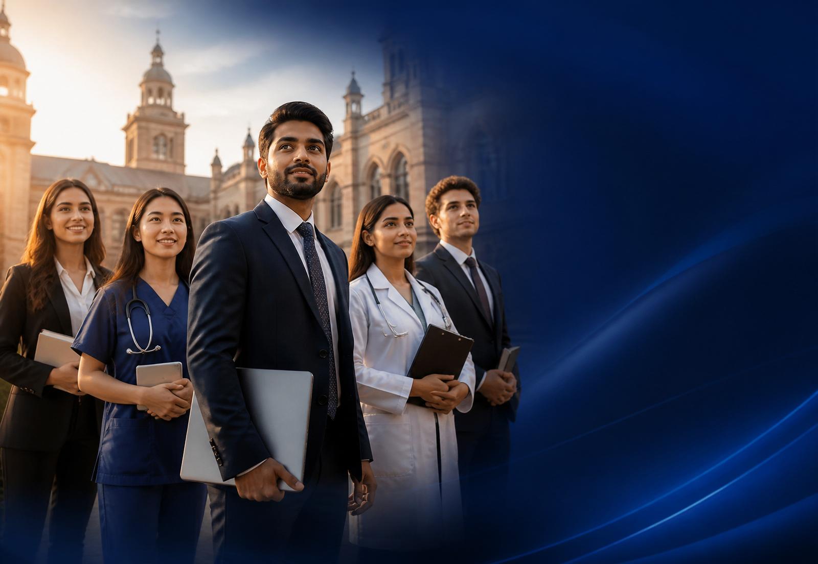 Diverse healthcare professionals and students preparing for global opportunities